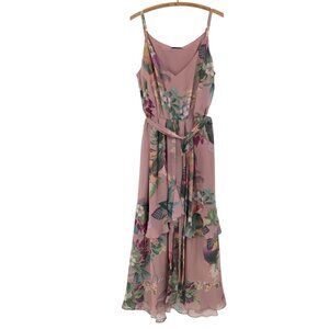City Chic Pink Heartwine Floral Maxi Dress Size 18 Spaghetti Straps Ruffle